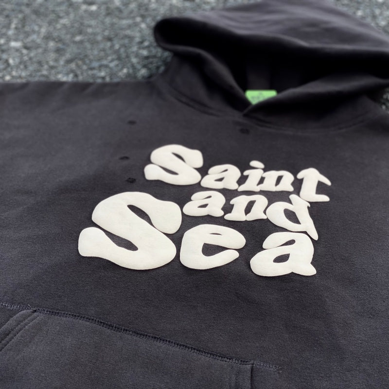 Unisex Vintage Hoodie Saint Michael Saint & Sea American Vintage-Style Hoodie with Puff-Print Graffiti Graphics