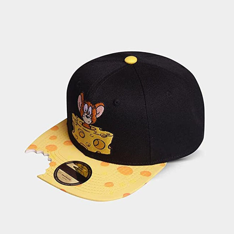 Trendy flat brimmed snapback hatscartoon missing corner bite