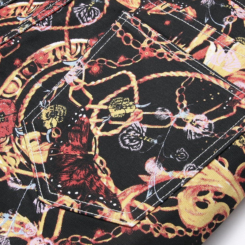 Mens Fashion Jeans Black paintbrush graffiti 8838# Pure cotton high quality