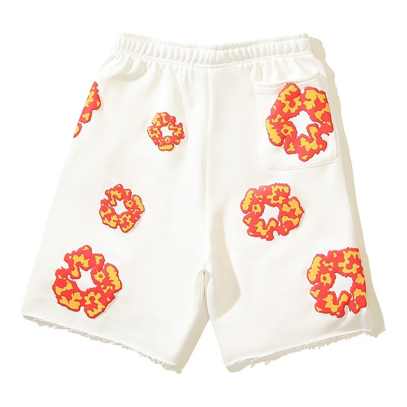 Denim Tears Shorts Cotton All-Over Flame Flower Wreath Graphic Oversized Drawstring
