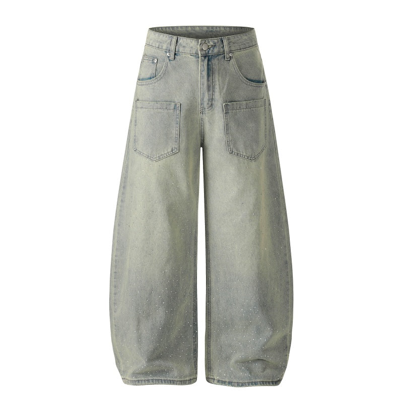 American-style streetwear harem pants Vintage Yellow Faded Wide Leg Wear