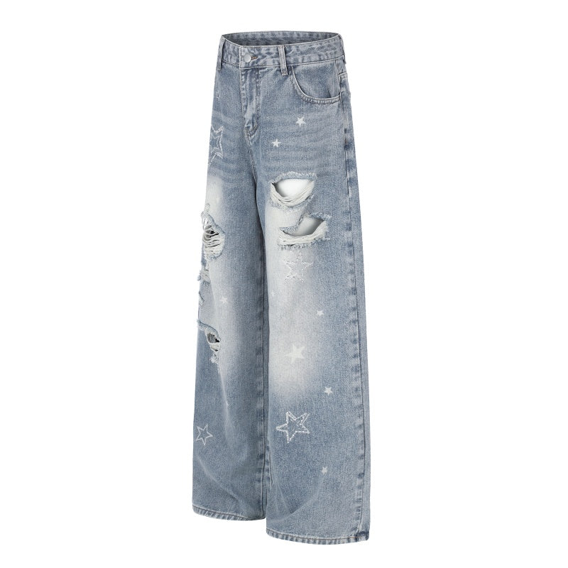 American-style streetwear harem pants Grunge Star Embroidery Denim Casual Wear