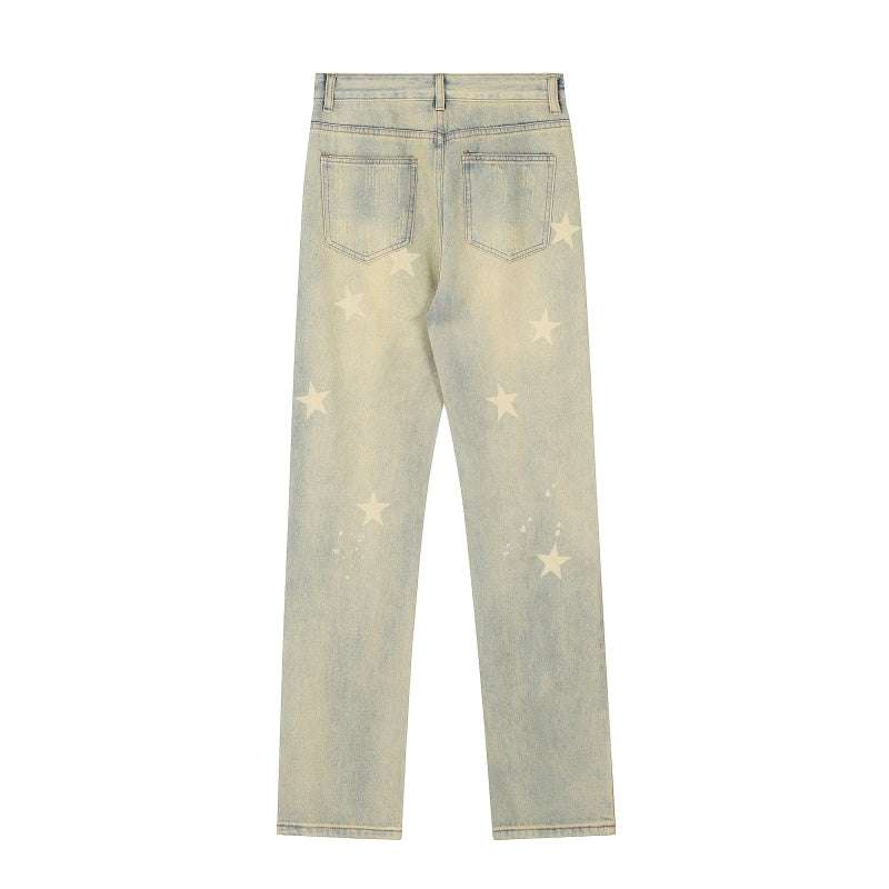 American-style streetwear harem pants All Over Star Embroidery Casual Denim