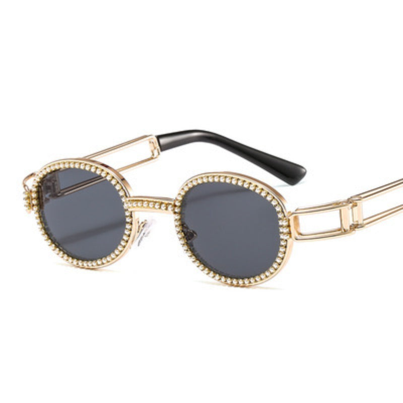 Trendy punk glasses small oval dot diamond sunshade