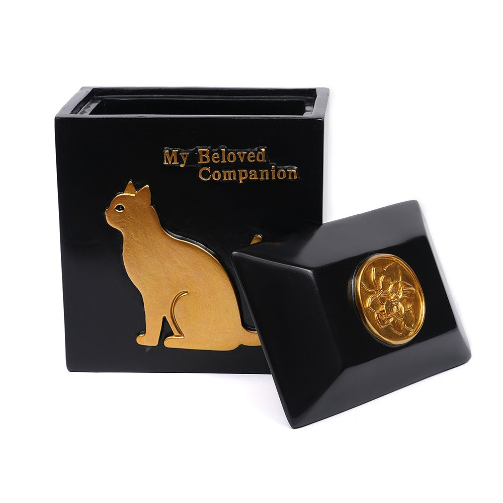 Pet Urn Classic Light Luxury Black Gold Cat Urn Resin Pet Cremation Teeth Storage Jar Memorial Ornament Home Decoration