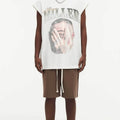BIG FACE Drop-Shoulder Tank Top High-street vintage style featuring a small neckline, white-ink digital direct-to-garment (DTG) printing, and a heavy-duty, distressed wash finish; crafted from 260g double-yarn plain-knit fabric.