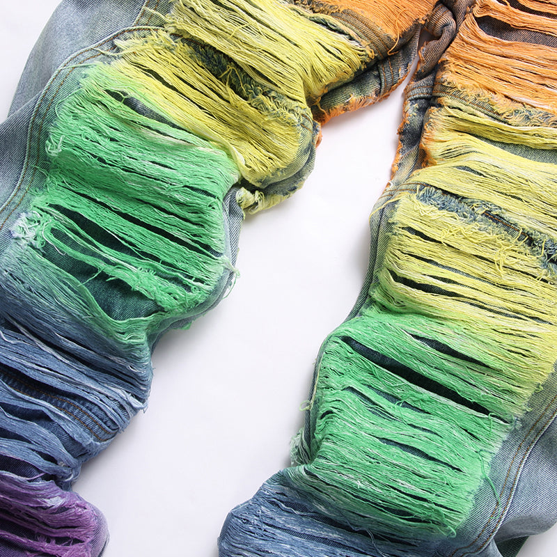 Mens Fashion Jeans Colorful Destructive Ribbons 5715# Pure cotton high quality