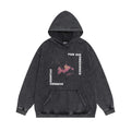ERD Hoodie Retro Stone Wash Hooded Layer Vertical Letter Motif & Back Magenta Artwork
