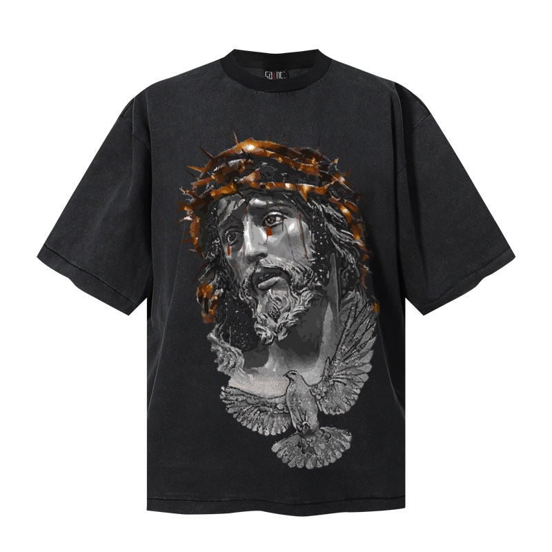 Saint Michael T Shirts Tonal Bronze Grey Sacred Portrait Double Sided
