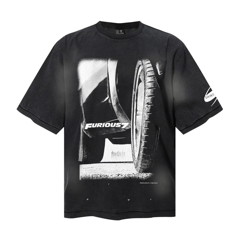 Saint Michael T Shirts Furious 7 Racing Tire Vintage Black Washed Tee Graphic