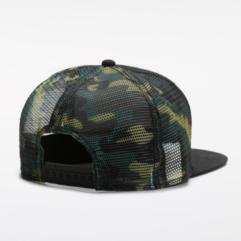 Trendy flat brimmed snapback hatshunting cap spring and summer camouflage mesh breathable