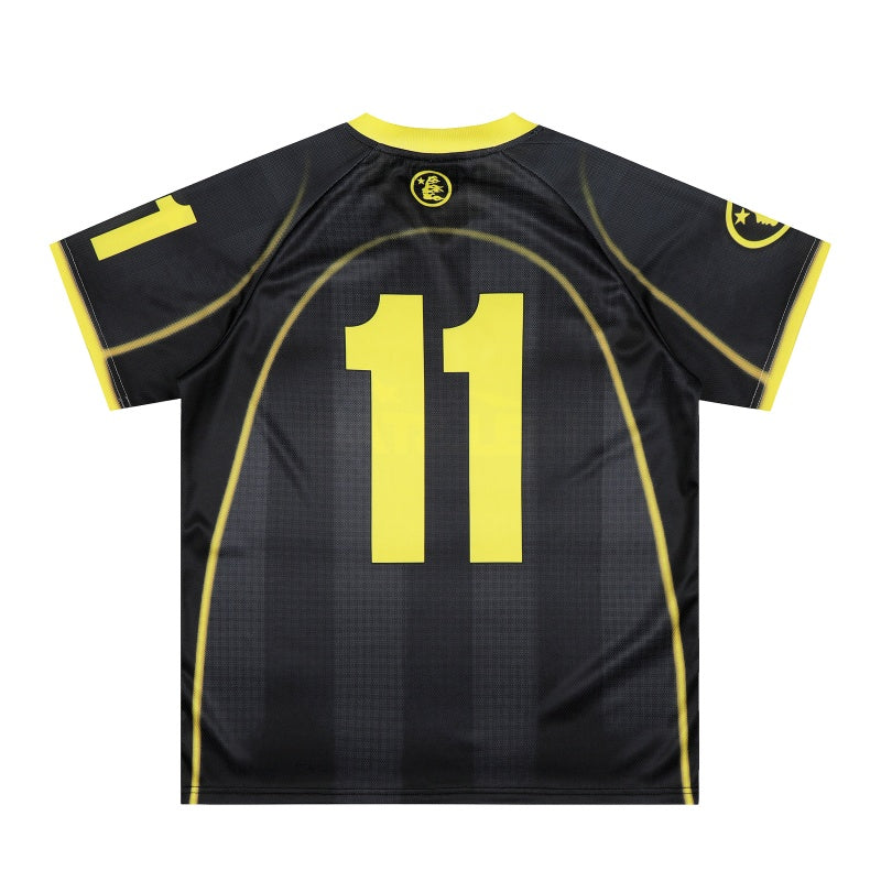 Vintage-style American T-shirt High Contrast Black And Lime Soccer Jersey Print