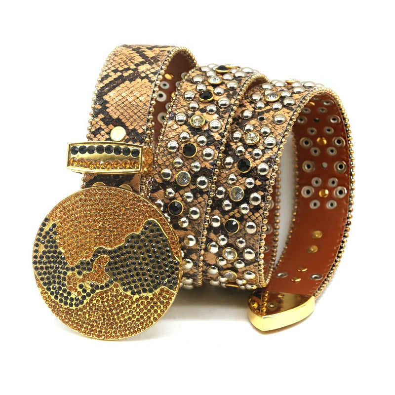 Hip-hop punk rhinestone belt earth buckle punk style