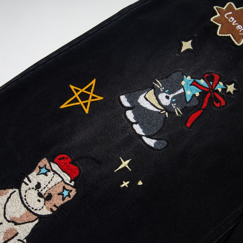 Street-style vintage Cropped trousers Retro Harajuku Style Loose-Fit Casual Jorts with Graphic Patches and Contrast Details