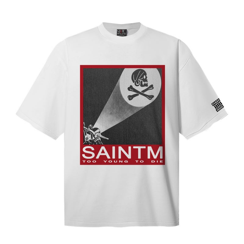 Saint Michael T Shirts Punk Skull Crossbones SAINTM Typography Square Border Tee Print
