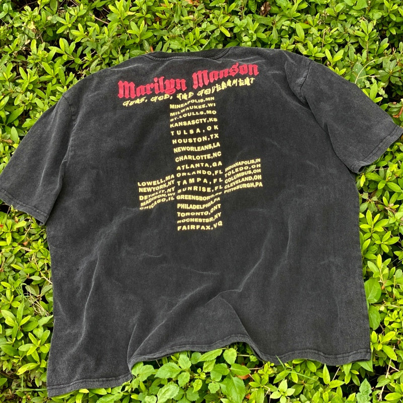 Unisex Vintage T Shirts Marilyn Manson Oil Painting Passion Limited Edition â€?High-Street Vintage Heavyweight Tee with Direct-to-Garment White Ink Print