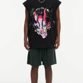 BIG FACE Drop-Shoulder Tank Top High-street vintage style featuring a small neckline, white-ink digital direct-to-garment (DTG) printing, and a heavy-duty, distressed wash finish; crafted from 260g double-yarn plain-knit fabric.