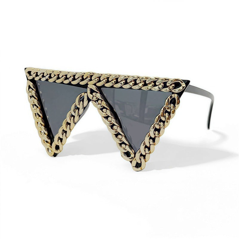 Trendy punk glasses metal chain triangle