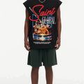BIG FACE Drop-Shoulder Tank Top High-street vintage style featuring a small neckline, white-ink digital direct-to-garment (DTG) printing, and a heavy-duty, distressed wash finish; crafted from 260g double-yarn plain-knit fabric.