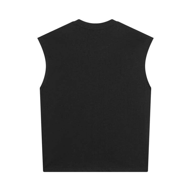 BIG FACE Drop-Shoulder Tank Top High-street vintage style featuring a small neckline, white-ink digital direct-to-garment (DTG) printing, and a heavy-duty, distressed wash finish; crafted from 260g double-yarn plain-knit fabric.