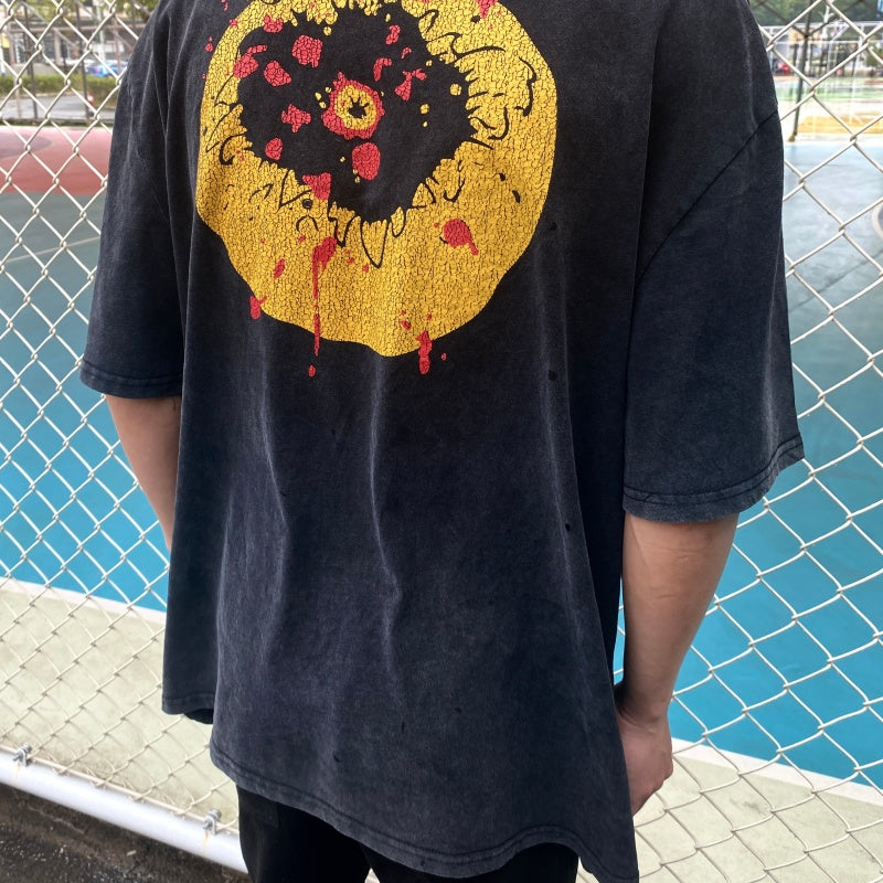 Unisex Vintage T Shirts SAINT MICHAEL x CHO Broken Smiley Limited Edition â€?Heavyweight High-Street Retro Style