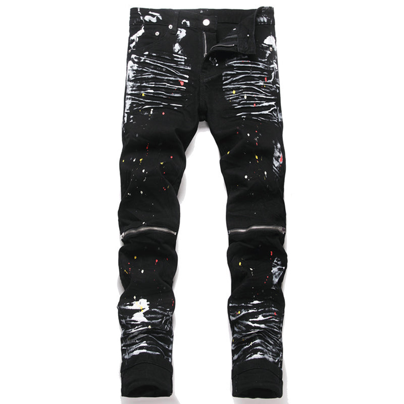 Mens Fashion Jeans White graffiti S8286# Pure cotton high quality