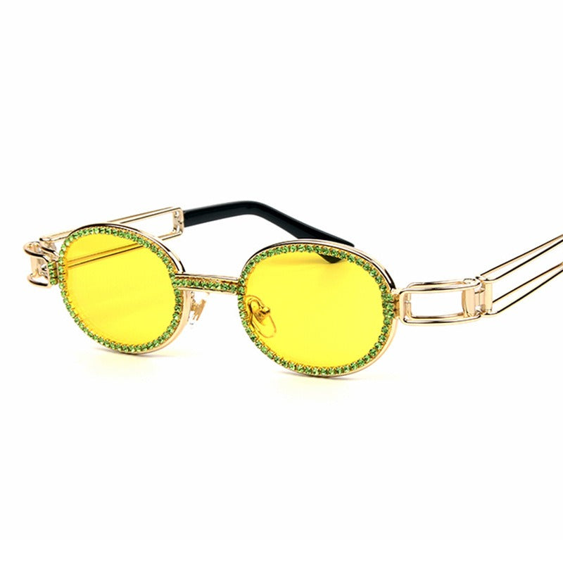 Trendy punk glasses small oval dot diamond sunshade