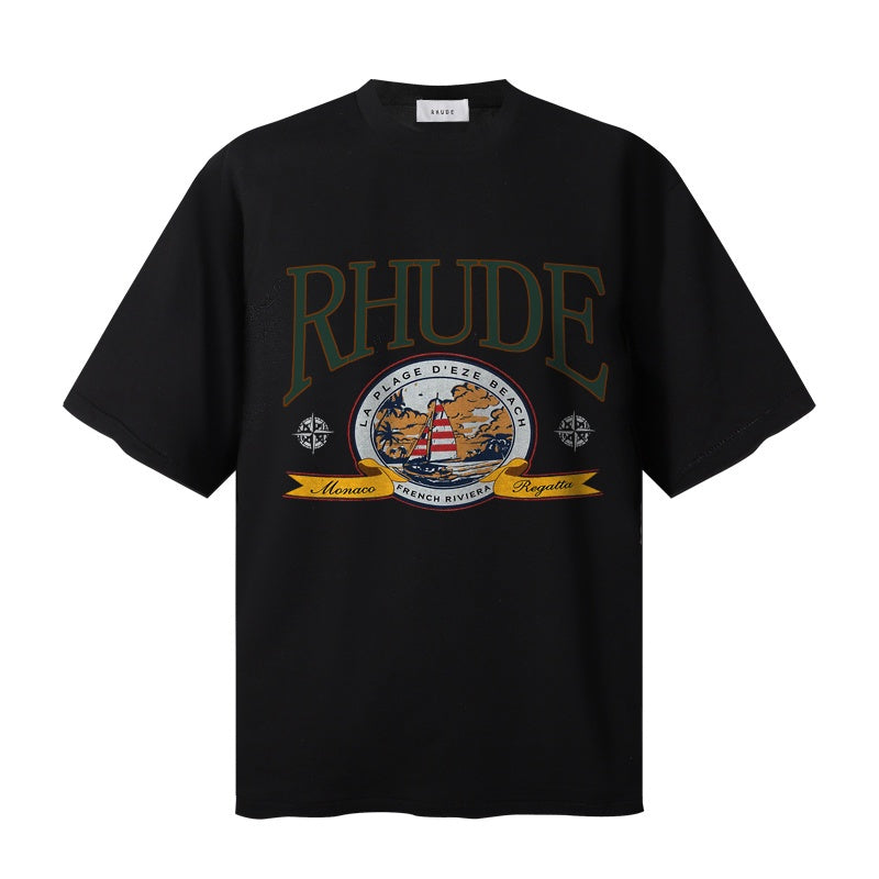 RHUDE T Shirts Distressed Rhude Emblem Print