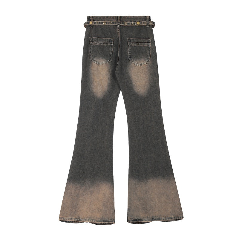 American-style streetwear harem pants Hem Split Gradient Washed Streetwear Denim