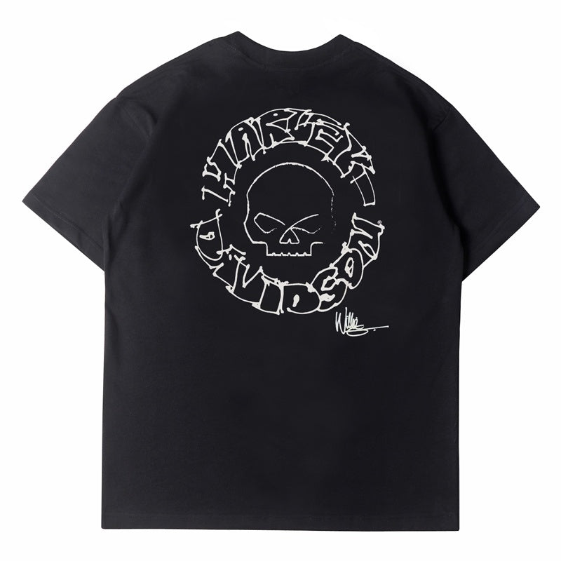 Mens T-shirt Vintage American-style Biker-style Harley hand-painted skull