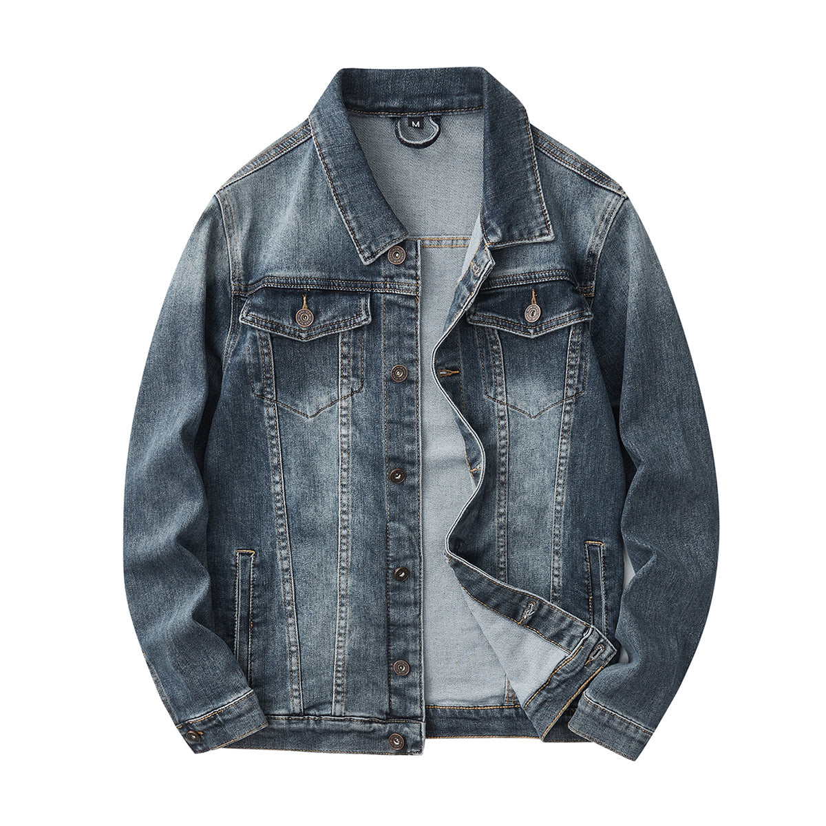 Denim Jacket & Jeans High-Street Trend Retro Casual Matching Distressed Denim Trucker Jacket and Slim-Fit Pants Outfit (jacket and jeans must be purchased separately.)