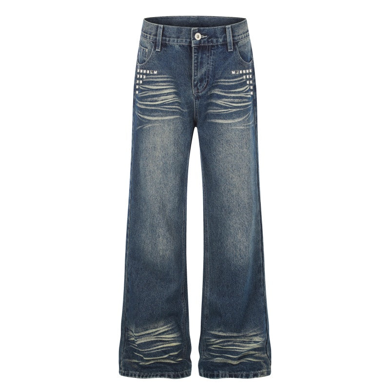 American-style streetwear harem pants Horizontal Scratch Mark Heavy Textured Fabric