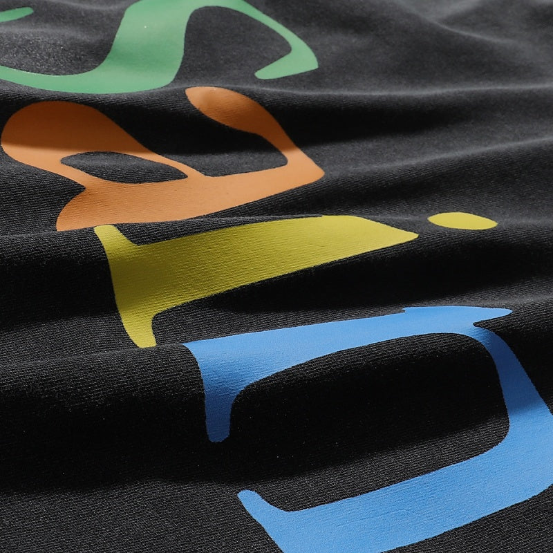 Saint Michael T Shirts Washed Black Saint Rainbow Letter Minimal Graphic