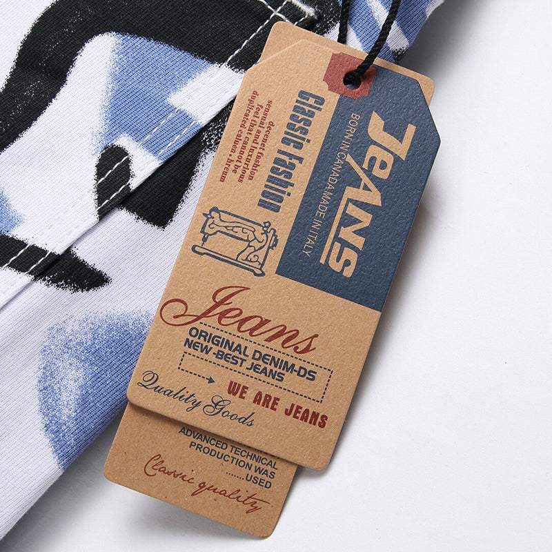 Mens Fashion Jeans Blue paintbrush graffiti 8837# Pure cotton high quality