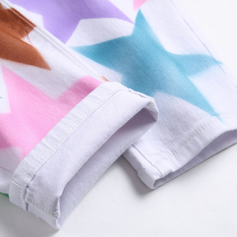 Mens Fashion Jeans Colorful star prints 1319# Pure cotton high quality
