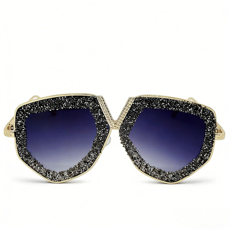 Trendy punk glasses retro sparkling diamond sunscreen