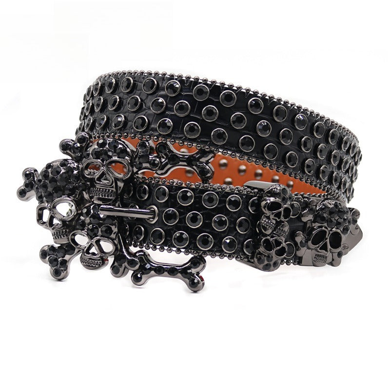 Hip-hop punk rhinestone belt skull head exaggerated