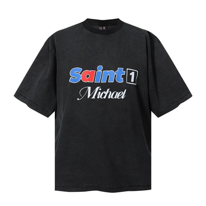 Saint Michael T Shirts Red Blue Saint 1 Script Michael Casual Text Illustration