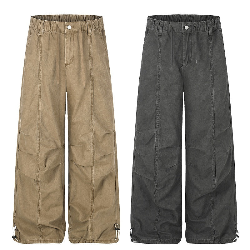 American-style streetwear harem pants Elasticated Waist Gathered Panel Washed Fabric