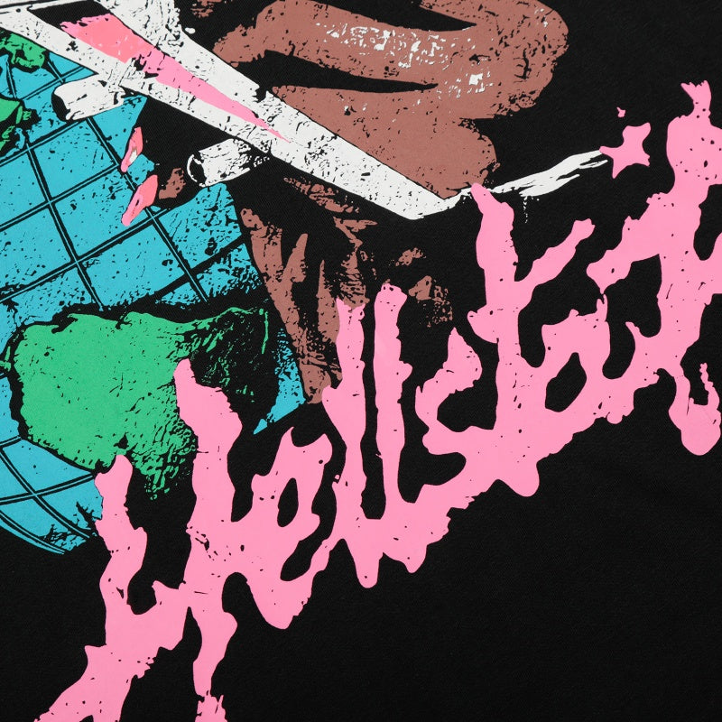 Vintage-style American T-shirt Bold Pink Script Global Scene Design