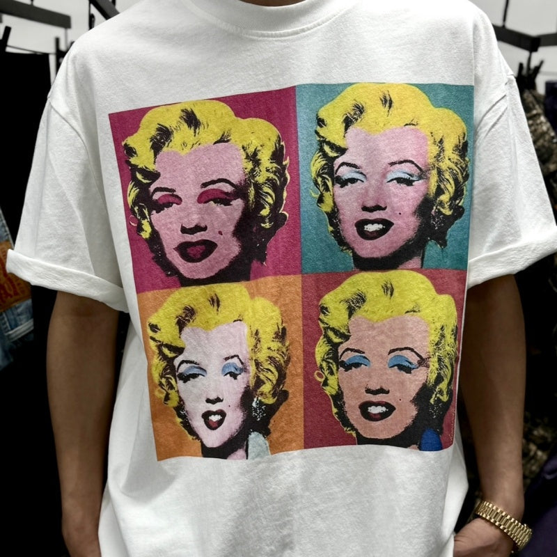 Unisex Vintage T Shirts Limited-edition Pop Art Marilyn Monroe T-shirt featuring an American West Coast street/graffiti/hip-hop aesthetic. Crafted from heavyweight fabric with a distressed wash finish and direct-to-garment white ink printing; offers