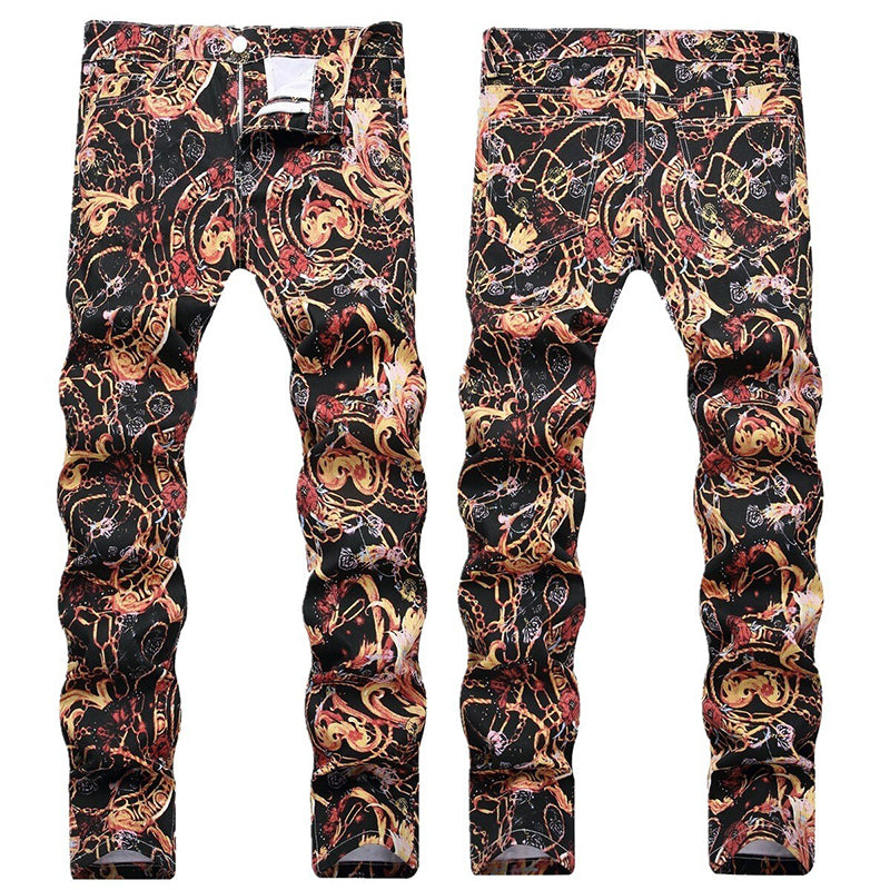 Mens Fashion Jeans Black paintbrush graffiti 8838# Pure cotton high quality