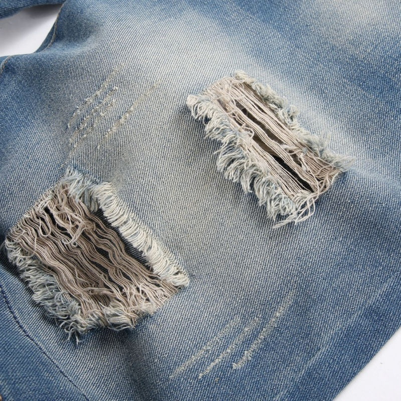 Denim shorts High-quality trendy Distressed with holes casual pure cotton Non-stretch plus-size men's clothing