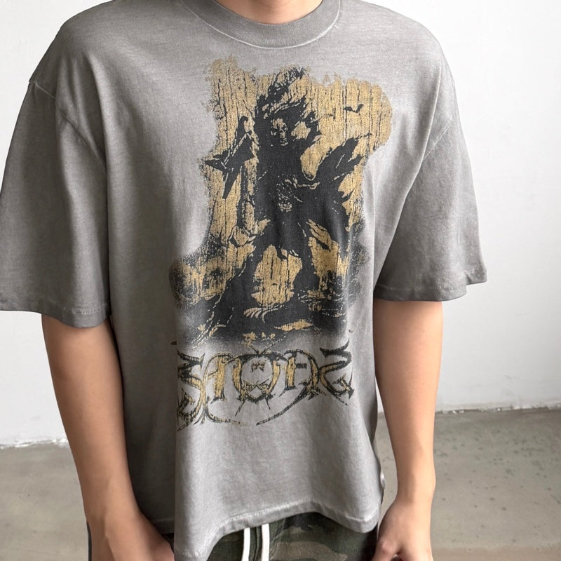 Unisex Vintage T Shirts Saint x Purpose Tour Rock Demon Limited Edition: Single-stitch construction, special enzyme-wash and pigment-dyeing process, and American-style plastisol ink printing.