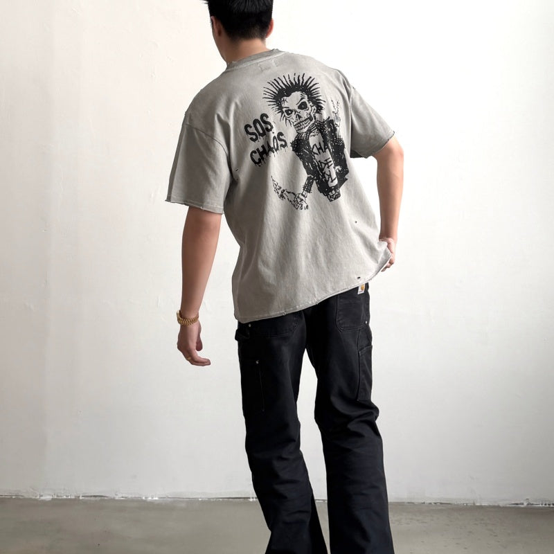 Unisex Vintage T Shirts CHOOOSELF 26SS NO FUTURE IS NOW Limited Edition â€?A tribute to the Sex Pistols. Heavyweight, washed, distressed, and destroyed street-style T-shirt featuring a boxy, cropped punk aesthetic.
