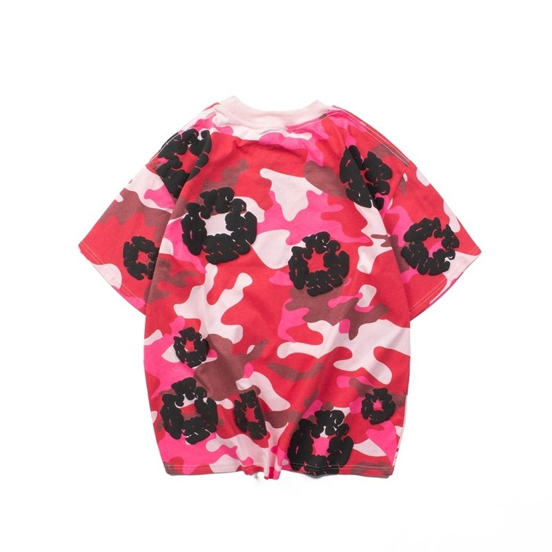 Denim Tears T Shirts Y2K Camouflage Cotton Wreath Floral Puff Printed Oversized Streetwear Tee