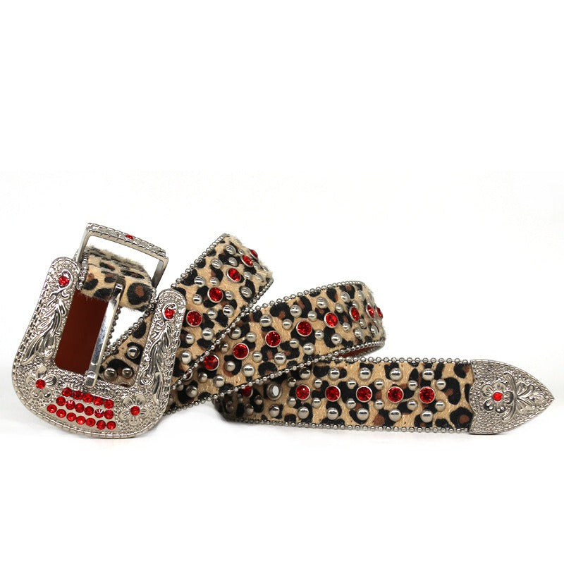 Hip-hop punk rhinestone belt spring alloy pin buckle