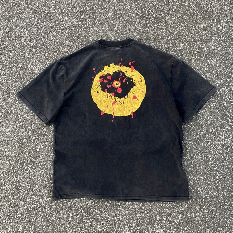 Unisex Vintage T Shirts SAINT MICHAEL x CHO Broken Smiley Limited Edition â€?Heavyweight High-Street Retro Style