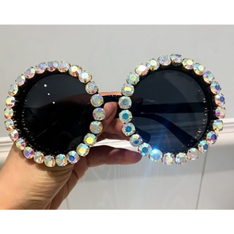 Trendy punk glasses diamond round frame sunscreen