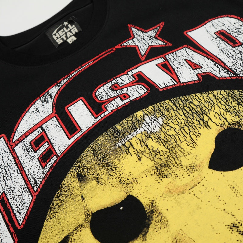 Vintage-style American T-shirt Worn Texture Sinister Smiley Design